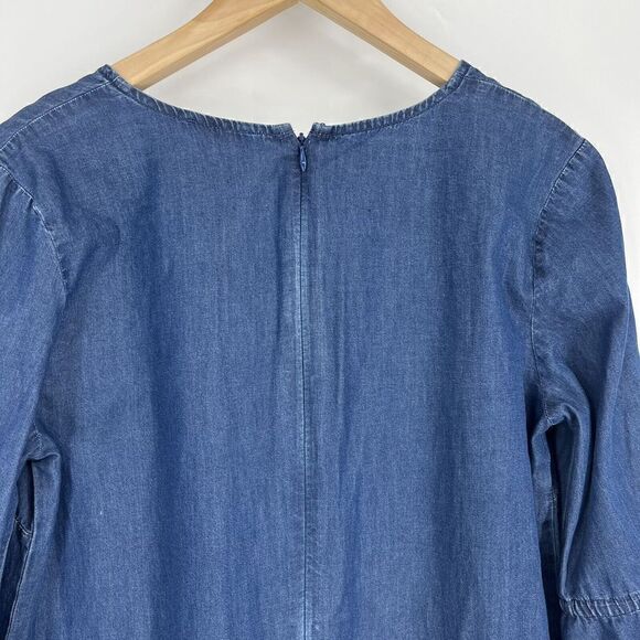 Ann Taylor Dress Size 6 Womens Blue Bell Sleeve Chambray Denim Shift Stretch - Picture 7 of 9